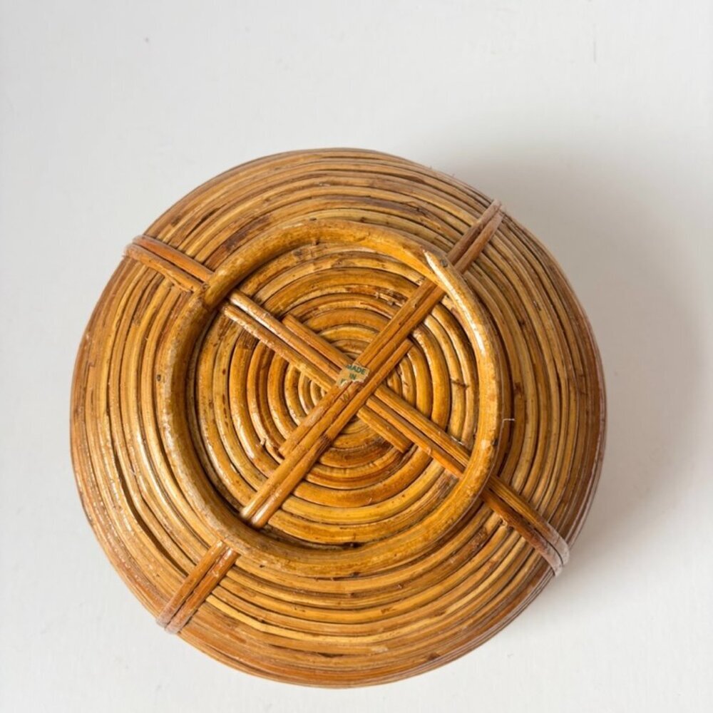 Large Vintage 1970's Italian Brass Rimmed Pencil Bamboo Basket With Handle - Picture 7 of 8